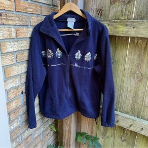 Vintage Northern Reflections Navy Sweatshirt with Embroidered Bird Houses